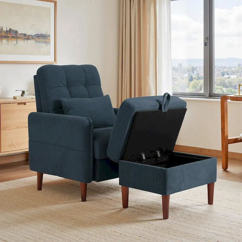 Adjustable Backrest Upholstered Accent Chair with Storage Ottoman Set-17