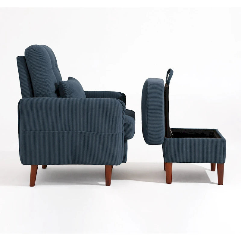 Adjustable Backrest Upholstered Accent Chair with Storage Ottoman Set-20