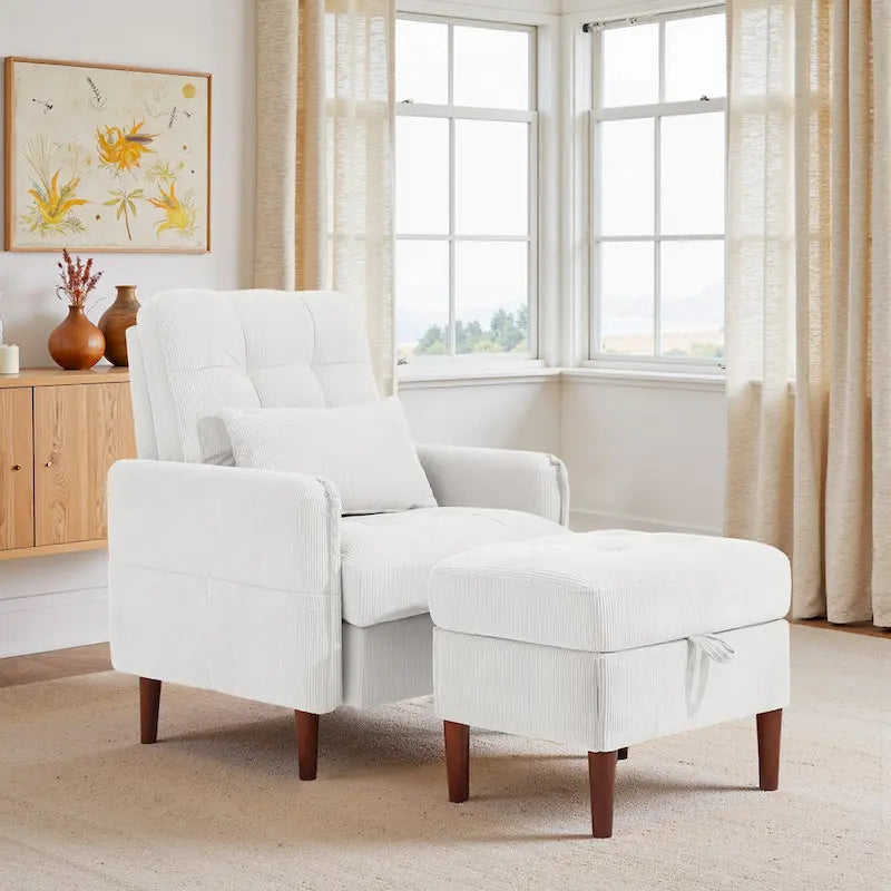 Adjustable Backrest Upholstered Accent Chair with Storage Ottoman Set-24