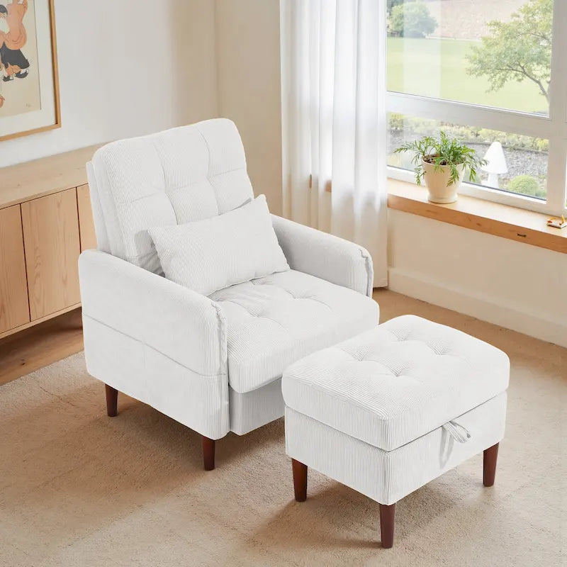 Adjustable Backrest Upholstered Accent Chair with Storage Ottoman Set-25