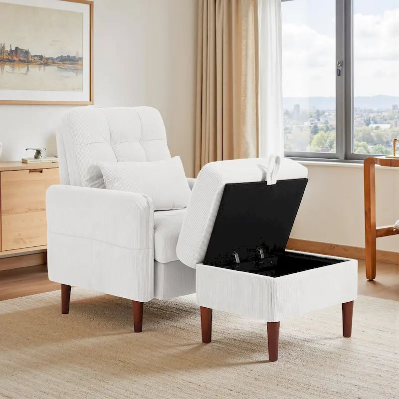 Adjustable Backrest Upholstered Accent Chair with Storage Ottoman Set-26