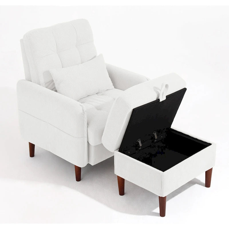 Adjustable Backrest Upholstered Accent Chair with Storage Ottoman Set-27