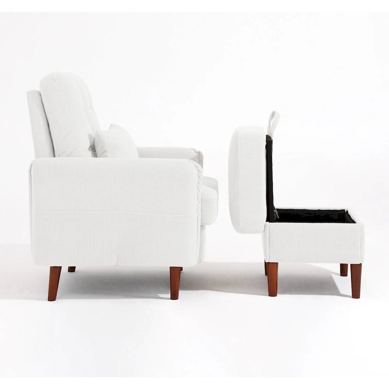 Adjustable Backrest Upholstered Accent Chair with Storage Ottoman Set-28