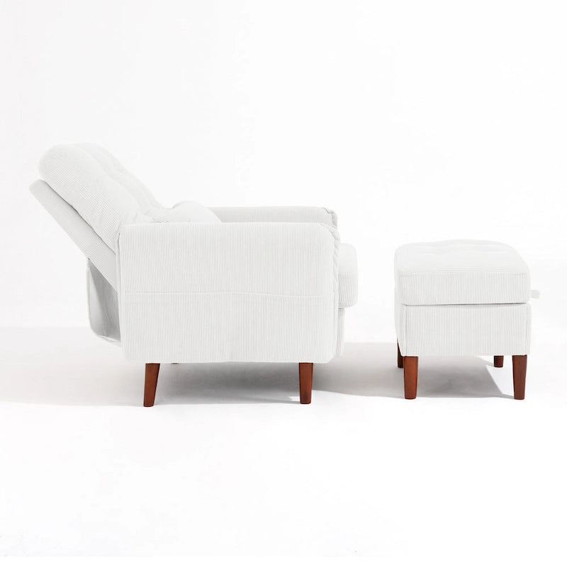 Adjustable Backrest Upholstered Accent Chair with Storage Ottoman Set-29