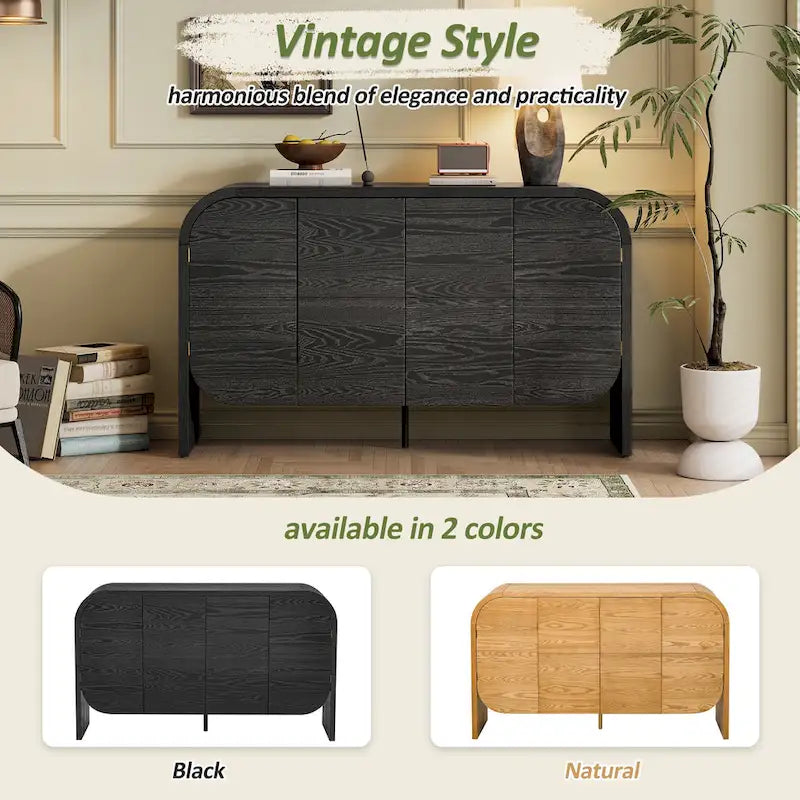 4 Doors Wood Sideboard Credenza Cabinet with Curvy Edge & Adjustable Shelves-7