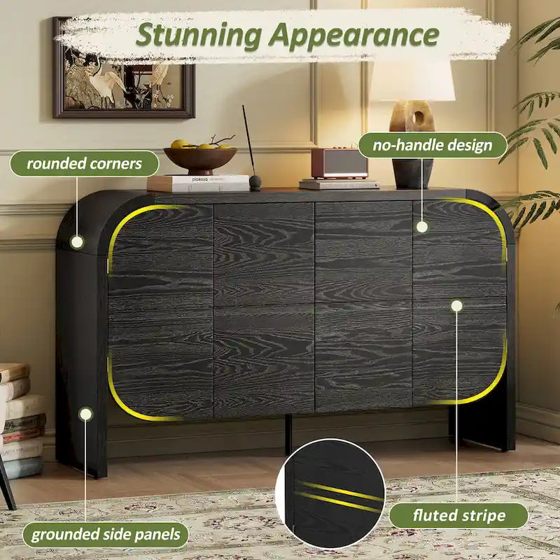 4 Doors Wood Sideboard Credenza Cabinet with Curvy Edge & Adjustable Shelves-8