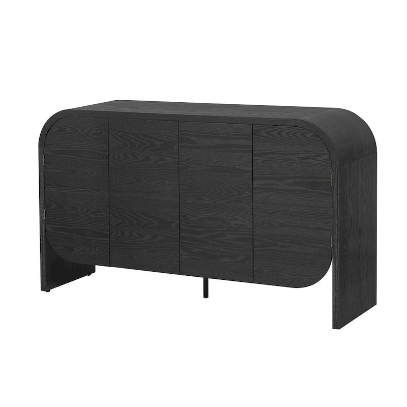 4 Doors Wood Sideboard Credenza Cabinet with Curvy Edge & Adjustable Shelves-11