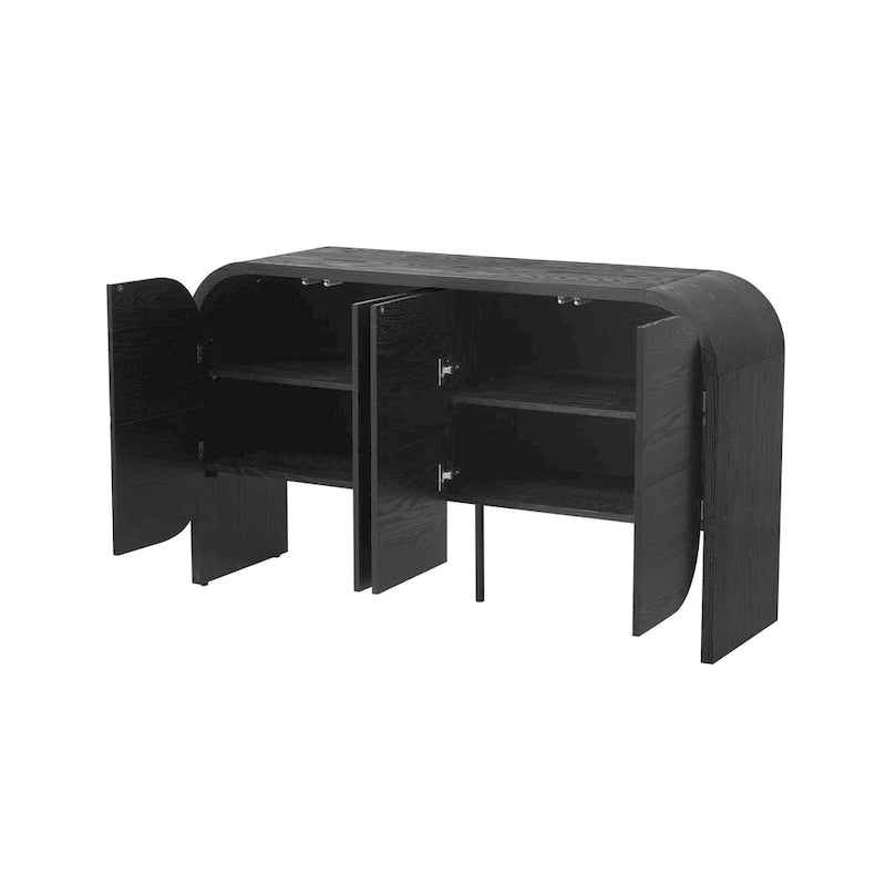 4 Doors Wood Sideboard Credenza Cabinet with Curvy Edge & Adjustable Shelves-12