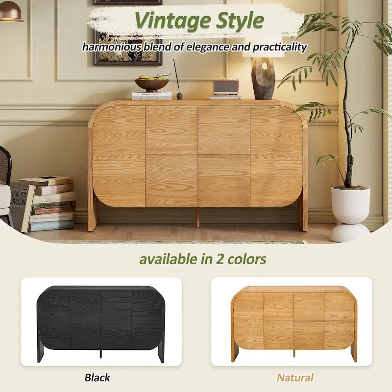 4 Doors Wood Sideboard Credenza Cabinet with Curvy Edge & Adjustable Shelves-16