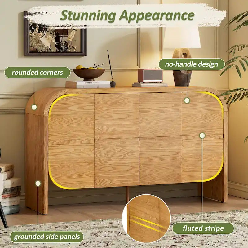 4 Doors Wood Sideboard Credenza Cabinet with Curvy Edge & Adjustable Shelves-17