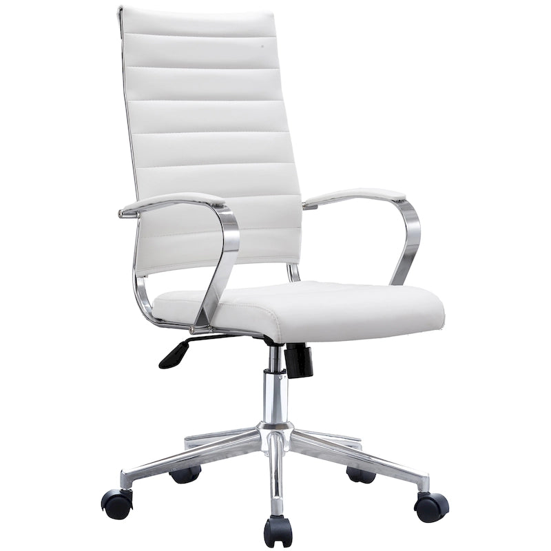Modern High Back Office Chair Ribbed PU Leather Manager Tilt Conference Room Computer Desk Boss Task Executive Boss-35