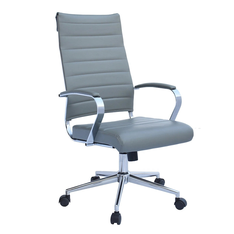 Modern High Back Office Chair Ribbed PU Leather Manager Tilt Conference Room Computer Desk Boss Task Executive Boss-39