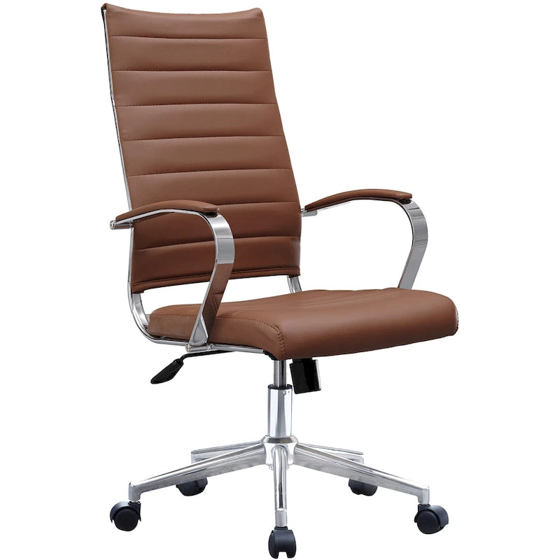 Modern High Back Office Chair Ribbed PU Leather Manager Tilt Conference Room Computer Desk Boss Task Executive Boss-17