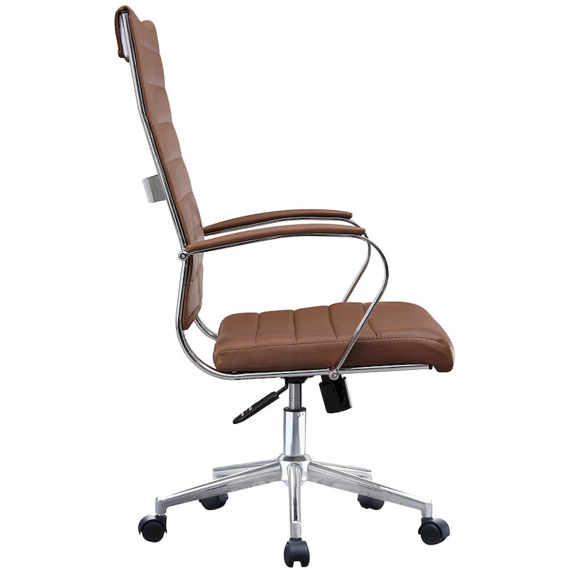 Modern High Back Office Chair Ribbed PU Leather Manager Tilt Conference Room Computer Desk Boss Task Executive Boss-19