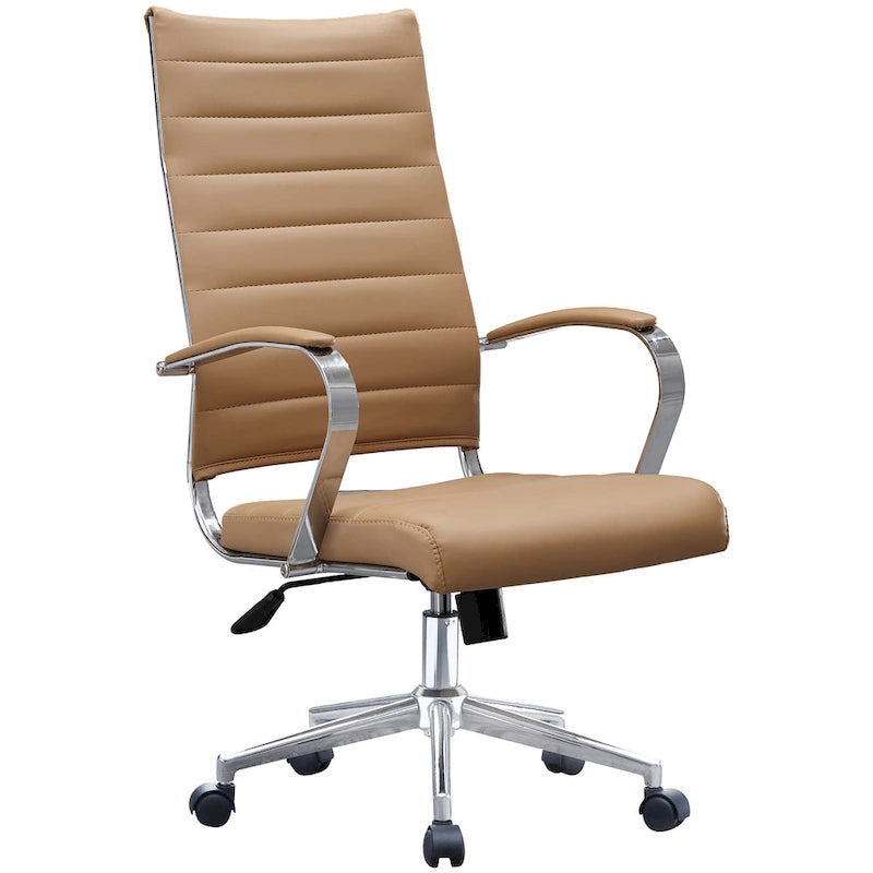 Modern High Back Office Chair Ribbed PU Leather Manager Tilt Conference Room Computer Desk Boss Task Executive Boss-25