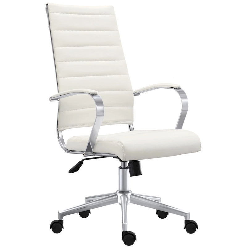 Modern High Back Office Chair Ribbed PU Leather Manager Tilt Conference Room Computer Desk Boss Task Executive Boss-34