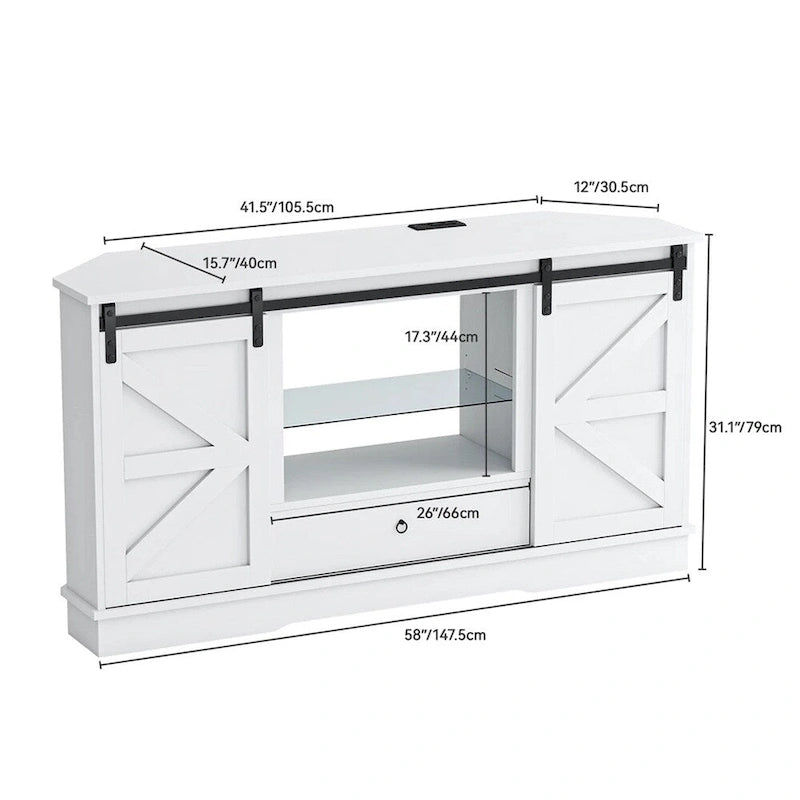 Corner TV Stand for 65 Inch TV with Sliding Barn Door - 58 inches-3