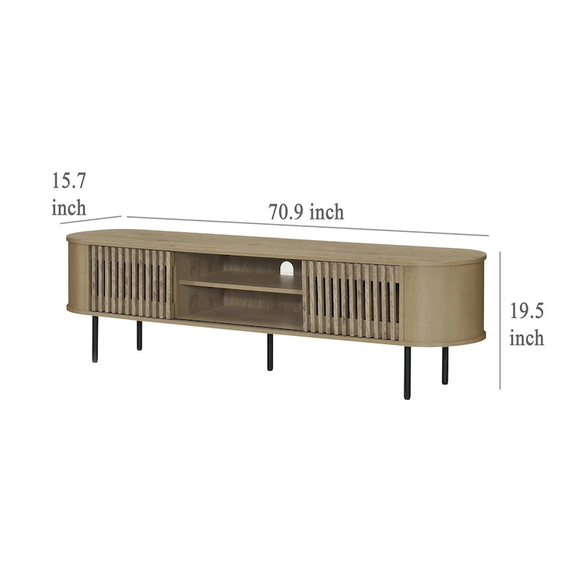 Brandon TV Stand Media Console, Shelf 2 Cabinets, Beige Wood, 71 Inch-5