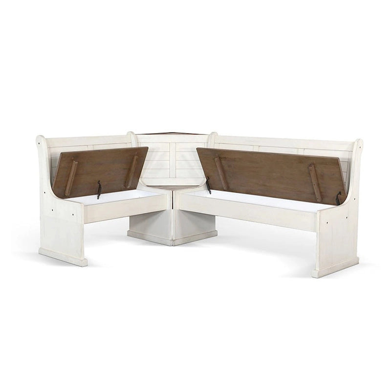 Sime 4pc Corner Breakfast Nook Set, White Brown Dining Table and Bench-2