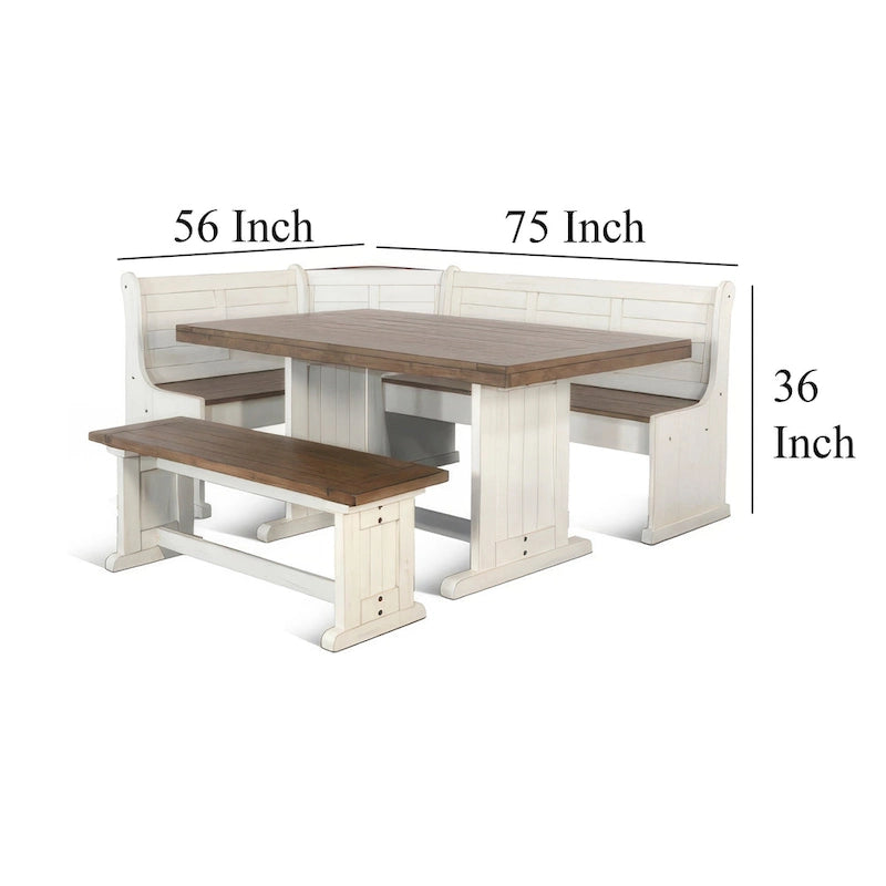 Sime 4pc Corner Breakfast Nook Set, White Brown Dining Table and Bench-5