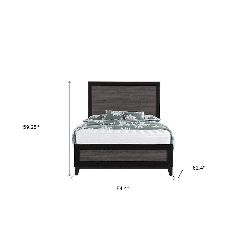 HomeRoots Black And Gray Inlaid Panels Queen Bed Frame-4