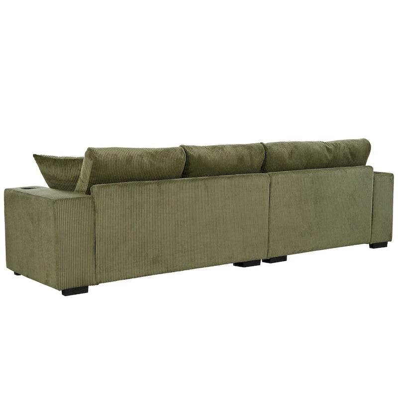111-Inch Large Corduroy L Shape Sectional Sofa with Built-in Cup Holders & Charging Ports-12