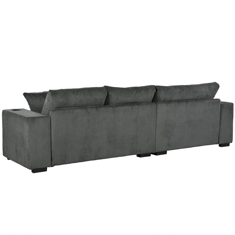 111-Inch Large Corduroy L Shape Sectional Sofa with Built-in Cup Holders & Charging Ports-27
