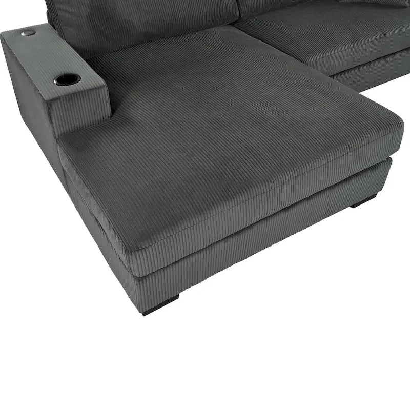 111-Inch Large Corduroy L Shape Sectional Sofa with Built-in Cup Holders & Charging Ports-29