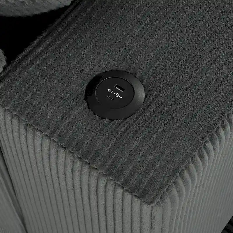 111-Inch Large Corduroy L Shape Sectional Sofa with Built-in Cup Holders & Charging Ports-30