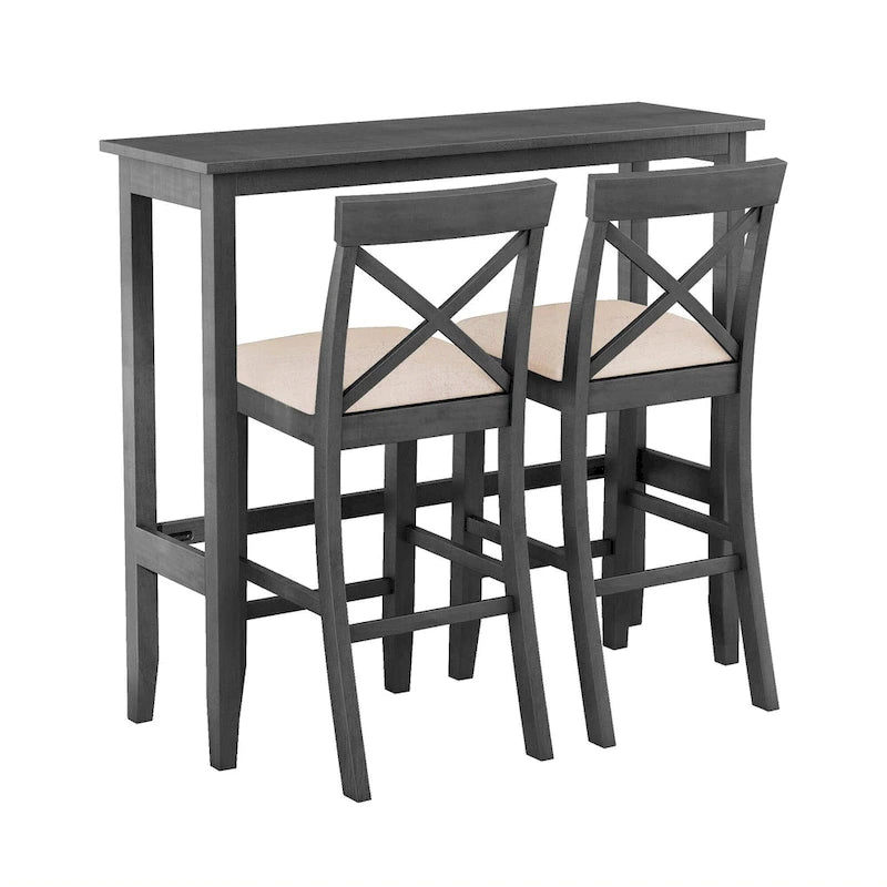 3-Piece Dining Table and Chair Set, Small Counter Height Table and Chair Set with Kitchen Breakfast Nook and 2 Chairs-8