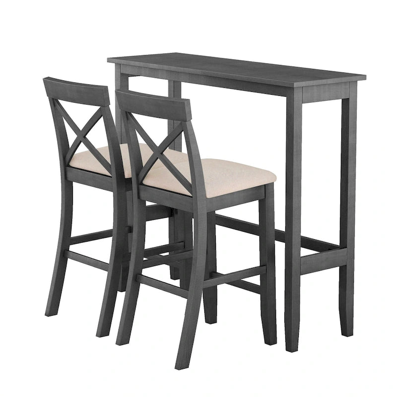 3-Piece Dining Table and Chair Set, Small Counter Height Table and Chair Set with Kitchen Breakfast Nook and 2 Chairs-9
