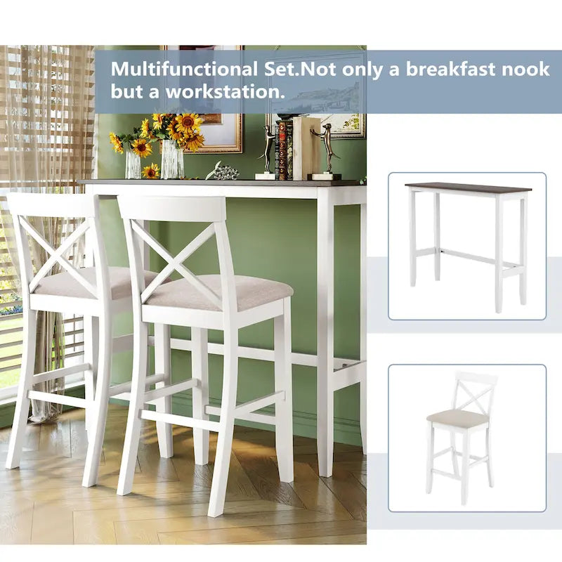 3-Piece Dining Table and Chair Set, Small Counter Height Table and Chair Set with Kitchen Breakfast Nook and 2 Chairs-24