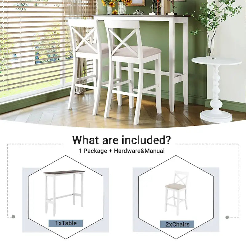 3-Piece Dining Table and Chair Set, Small Counter Height Table and Chair Set with Kitchen Breakfast Nook and 2 Chairs-25