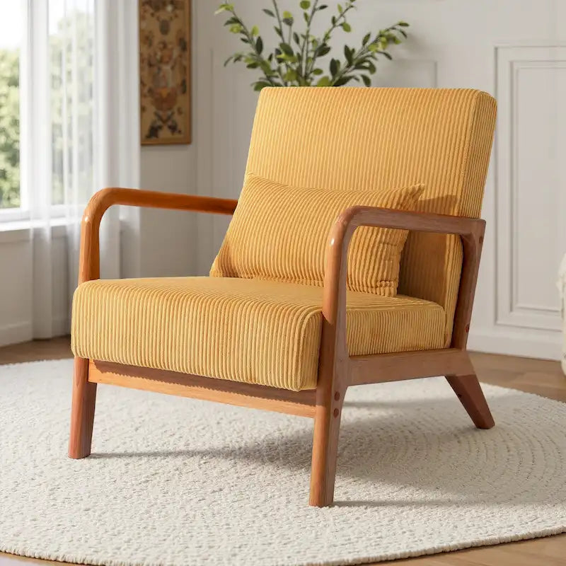 Uixe Mid Century Solid Wood Upholstered Corduroy Accent Chair-33