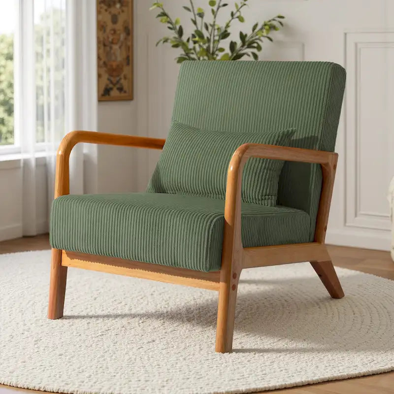 Uixe Mid Century Solid Wood Upholstered Corduroy Accent Chair-35