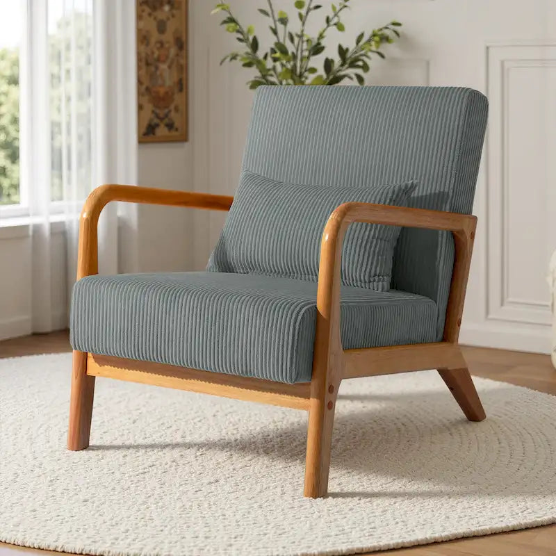 Uixe Mid Century Solid Wood Upholstered Corduroy Accent Chair-2