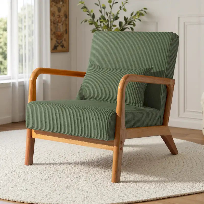 Uixe Mid Century Solid Wood Upholstered Corduroy Accent Chair-3