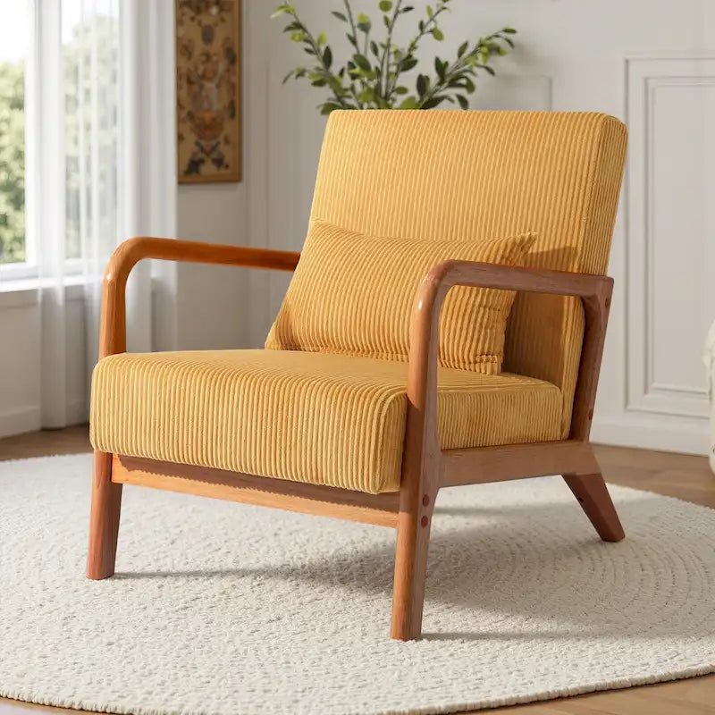 Uixe Mid Century Solid Wood Upholstered Corduroy Accent Chair-4