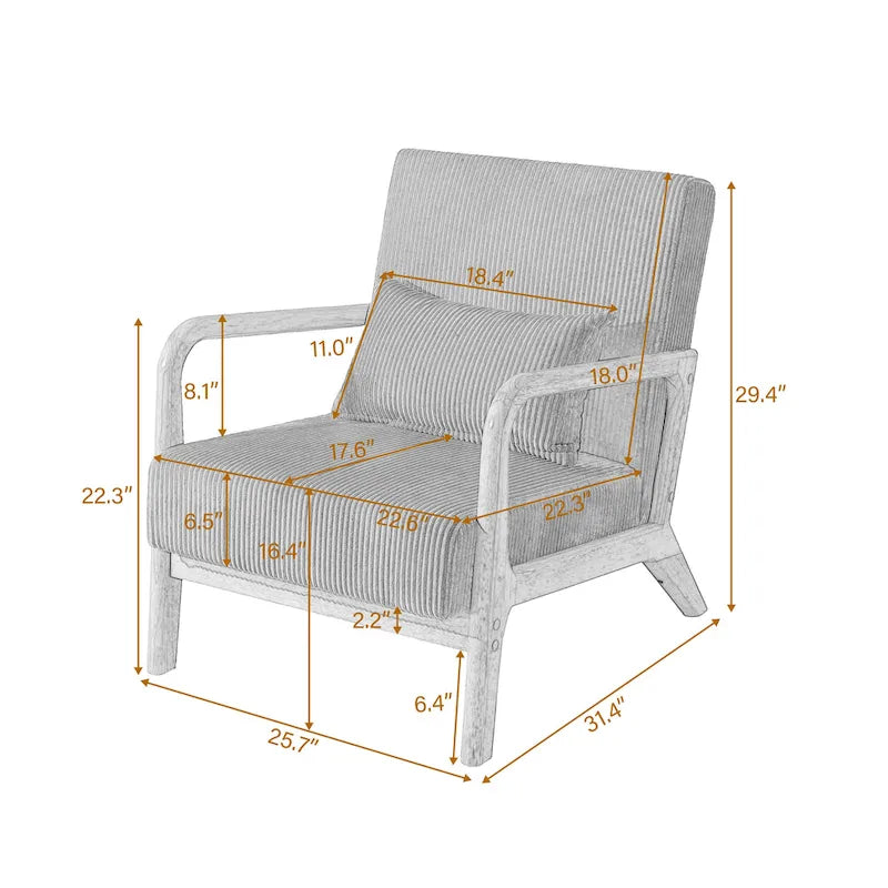 Uixe Mid Century Solid Wood Upholstered Corduroy Accent Chair-5