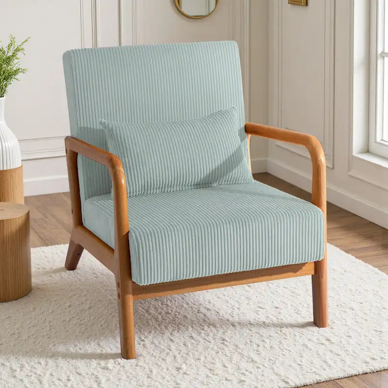 Uixe Mid Century Solid Wood Upholstered Corduroy Accent Chair-7