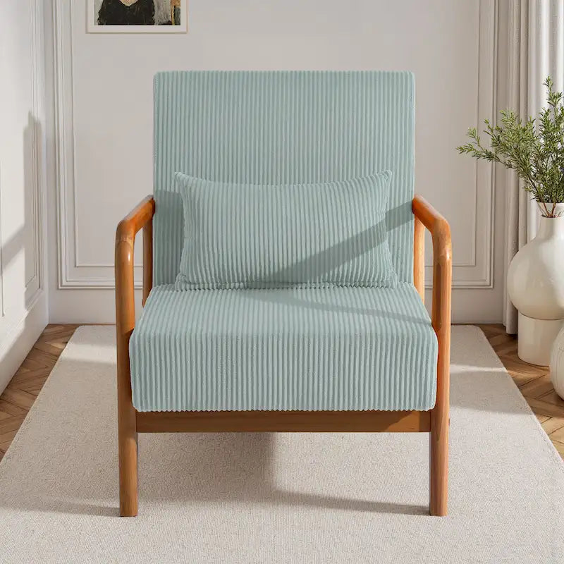 Uixe Mid Century Solid Wood Upholstered Corduroy Accent Chair-8