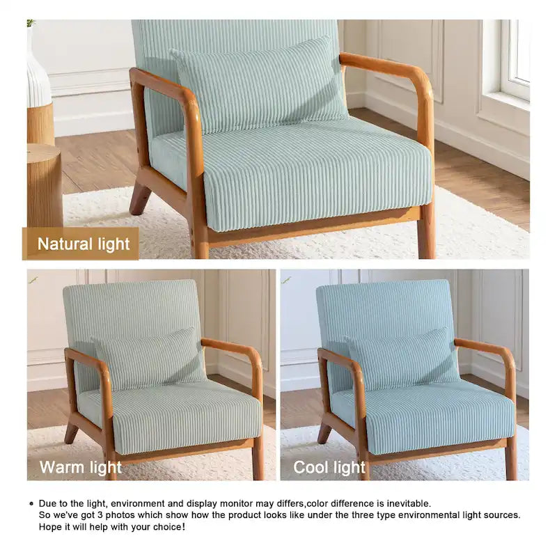 Uixe Mid Century Solid Wood Upholstered Corduroy Accent Chair-9