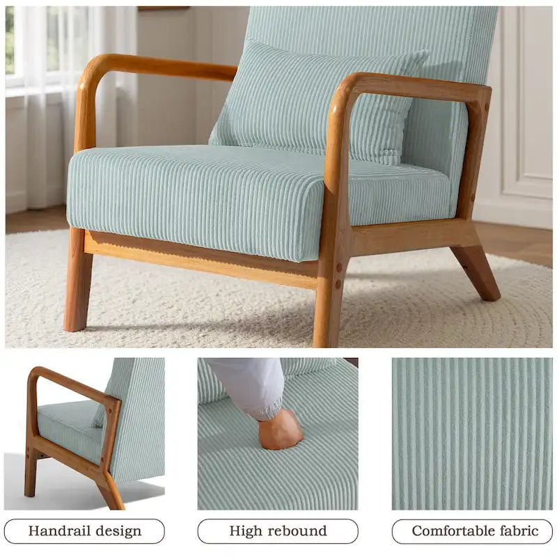 Uixe Mid Century Solid Wood Upholstered Corduroy Accent Chair-10