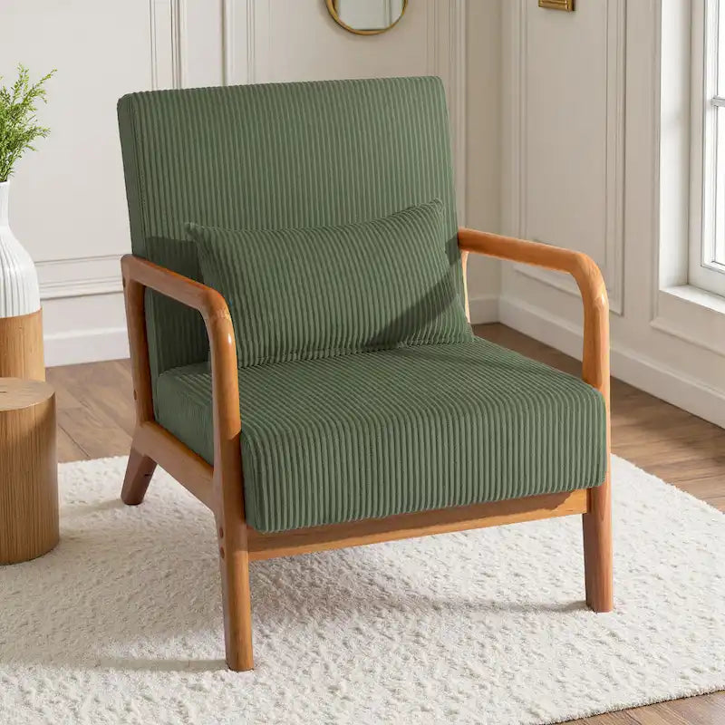 Uixe Mid Century Solid Wood Upholstered Corduroy Accent Chair-11