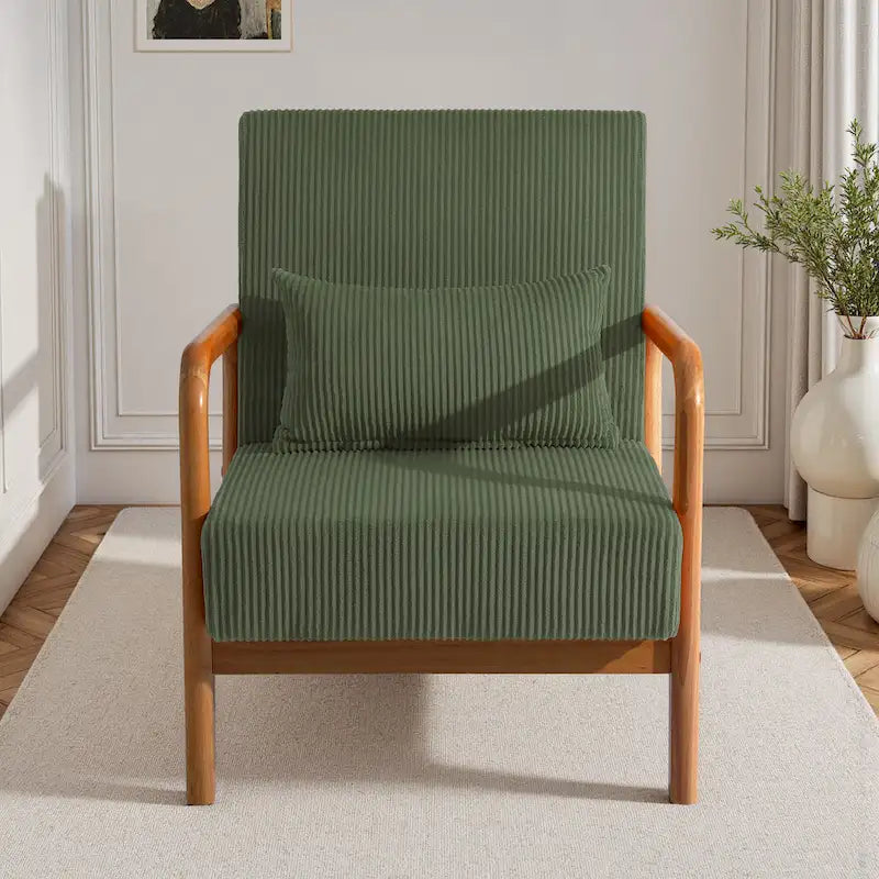 Uixe Mid Century Solid Wood Upholstered Corduroy Accent Chair-12