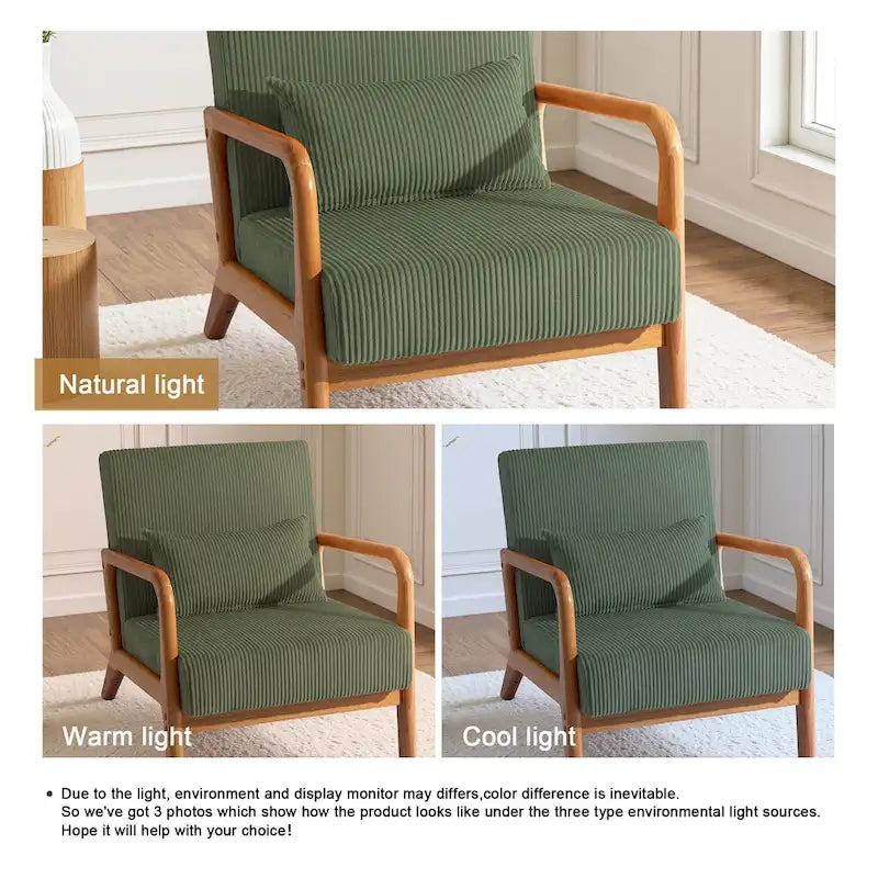 Uixe Mid Century Solid Wood Upholstered Corduroy Accent Chair-13
