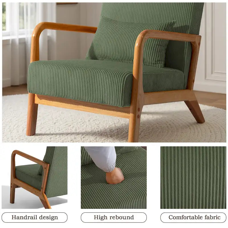Uixe Mid Century Solid Wood Upholstered Corduroy Accent Chair-14