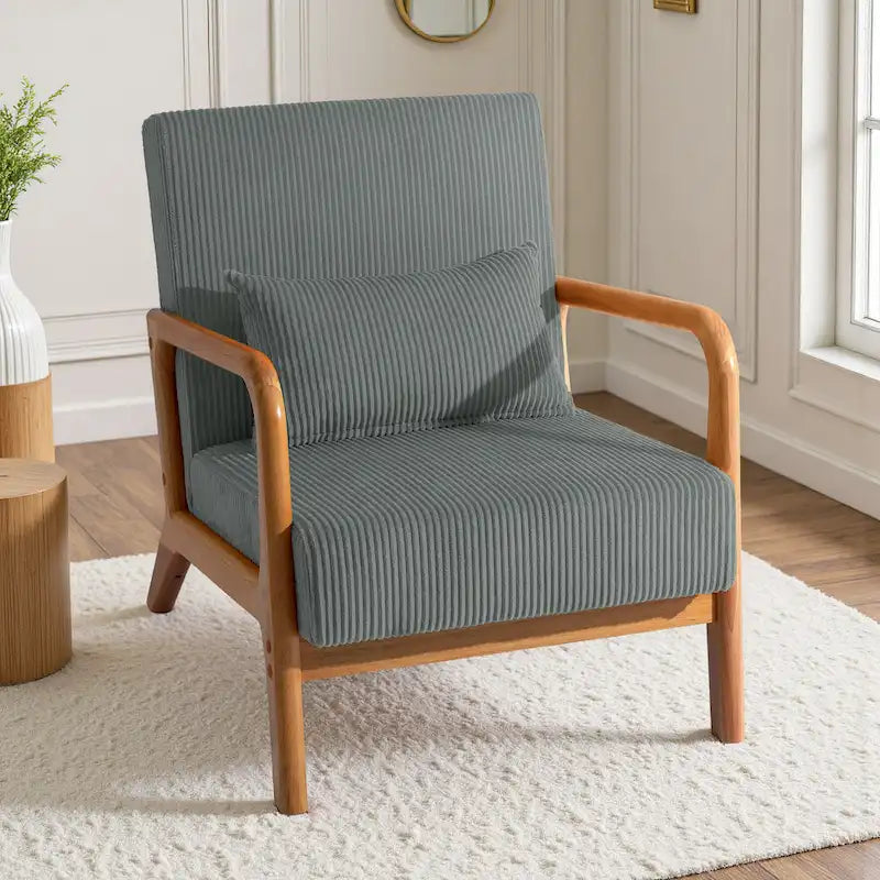 Uixe Mid Century Solid Wood Upholstered Corduroy Accent Chair-15