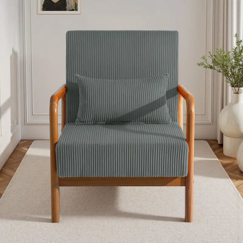 Uixe Mid Century Solid Wood Upholstered Corduroy Accent Chair-16