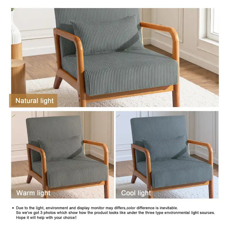 Uixe Mid Century Solid Wood Upholstered Corduroy Accent Chair-17